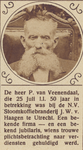 870140 Portret van P. van Veenendaal te Utrecht, bij diens 50-jarig jubileum bij de N.V. Stoomkoffiebranderij J.W. van ...